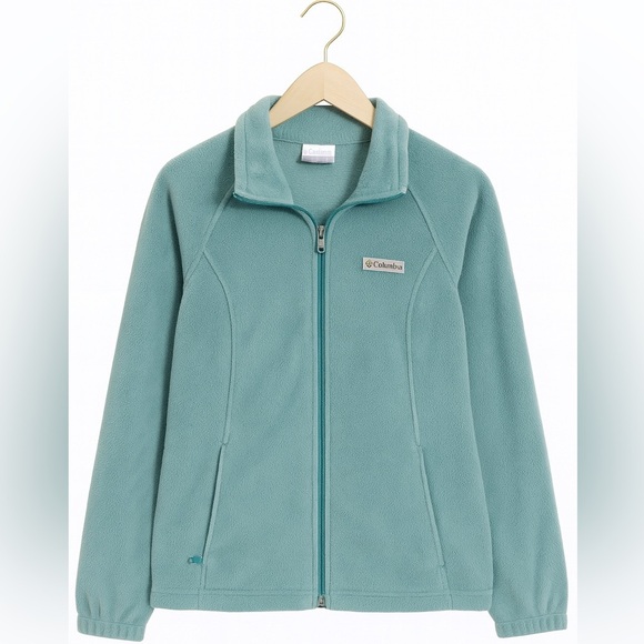 Columbia Women’s Large Sea Green Zip-Up Fleece Jacket Outdoor Hiking Layer - Picture 1 of 3